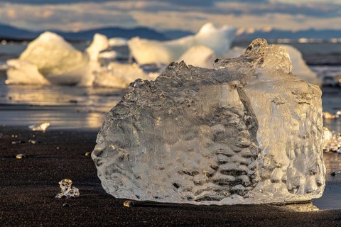 Evening at Diamond beach, Jökulsarln, south coast, Iceland, Europe