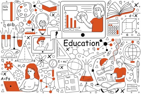 Education doodle set. Collection of hand drawn templates patterns of pupils students learning