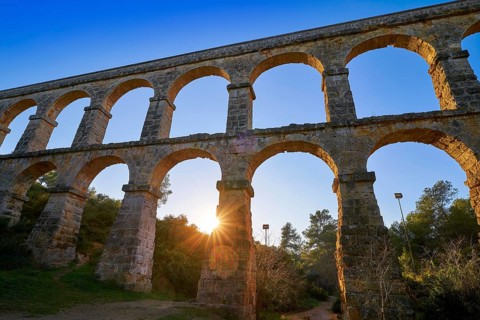 Aqueduct Les Ferreres o Pont del Diable in Tarragona of Catalonia Roman