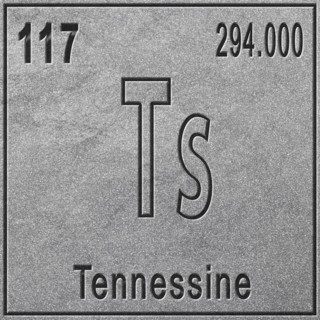Tennessine chemical element, Sign with atomic number and atomic weight, Periodic Table Element,