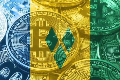 Saint Vincent and the Grenadines bitcoin flag, national flag cryptocurrency concept black