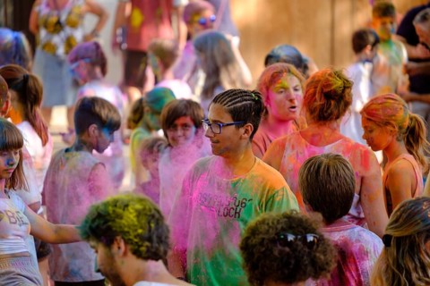 Fiesta Holi infantil, Llucmajor, Mallorca, balearic islands, Spain, Europe