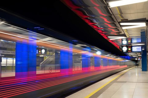 MUNICH, Germany, JANURAY 01, 2023, Futuristic subway station Münchener Freiheit in Munich, Bavaria,