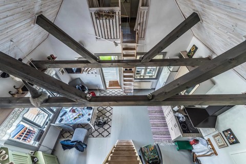 Rensmur, Sala Vastmanland County -Sweden, 08 06 2019: Wooden structure of the ceiling of a
