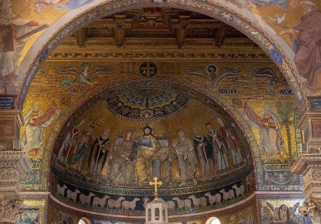 Rome, Roma, Santa Maria in Trastevere, mosaics in the apse, 12th century, Christ with Mary and