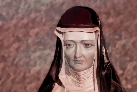 Figure of Hildegard of Bingen, Sibyl of the Rhine, 1098 – 1179, German Benedictine abbess and