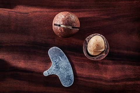 .Macadamia Nuts On Vintage Wooden Board
