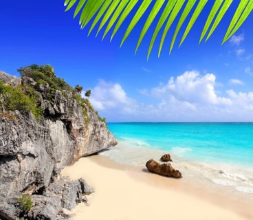 Caribbean beach in Tulum Mexico under Mayan ruins Mayan Riviera