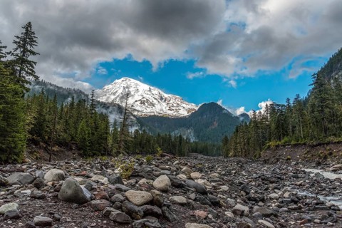 Great view on Mt Rainier from Nisqually river, USA, North America
