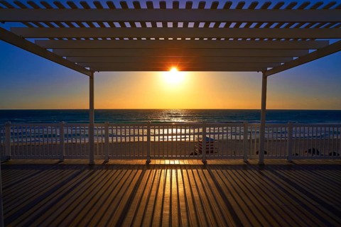 Cancun sunrise at Delfines Beach gazebo at Hotel Zone of Mexico