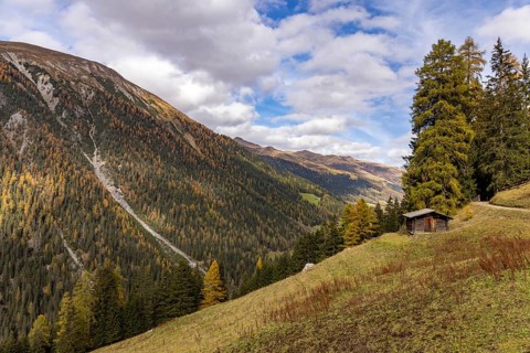 View over the Landwasser valley from Monstein towards Davos, Graubünden, Switzerland, Europe