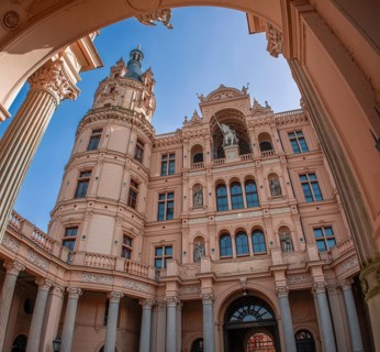 Portal at the entrance to Schwerin Castle, main façade with equestrian statue of the Abodrite