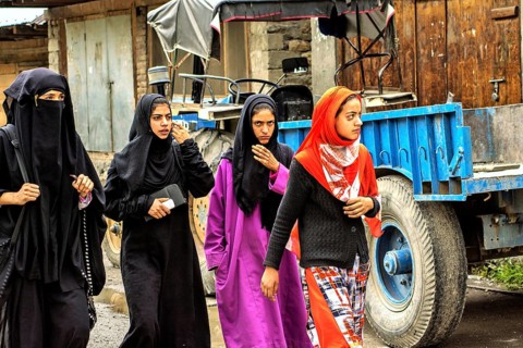 Kashmiri woman in burka, Dawar village, Gurez, Bandipora, Kashmir, India, Asia