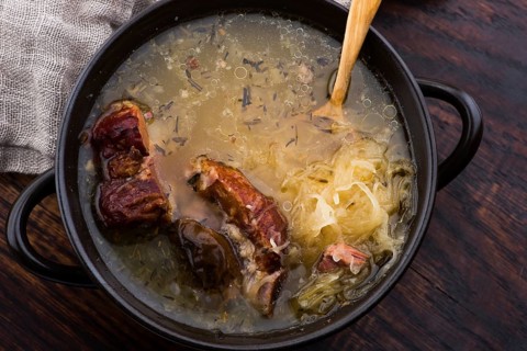 Cabbage soup with meat. Farm-style