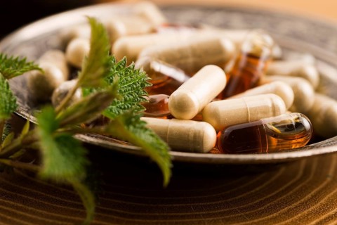 Pills with herbs, macro