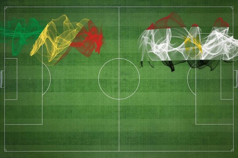 Republic of the Congo vs Egypt Soccer Match, national colors, national flags, soccer field,
