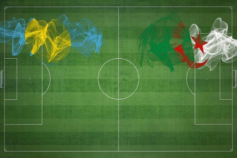 Palau vs Algeria Soccer Match, national colors, national flags, soccer field, football game,