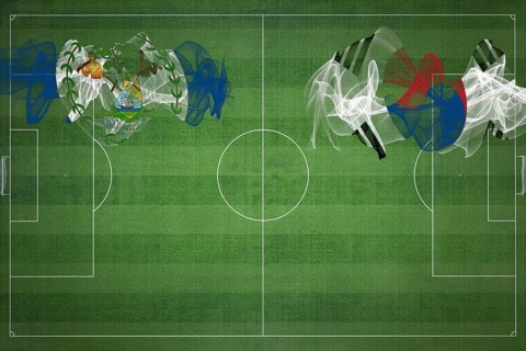 Belize vs South Korea Soccer Match, national colors, national flags, soccer field, football game,