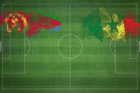 Eritrea vs Senegal Soccer Match, national colors, national flags, soccer field, football game,