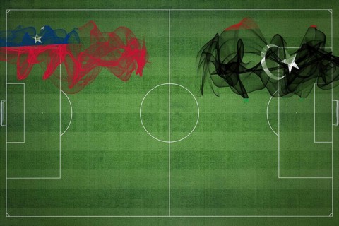 Samoa vs Libya Soccer Match, national colors, national flags, soccer field, football game,