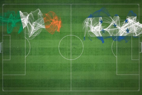 Ireland vs Honduras Soccer Match, national colors, national flags, soccer field, football game,