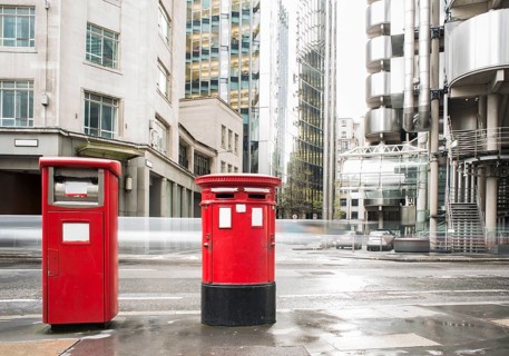 English style red mailboxes vintage buildings