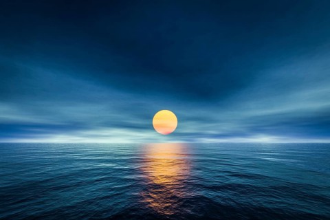 3d rendering of a sunset over the sea