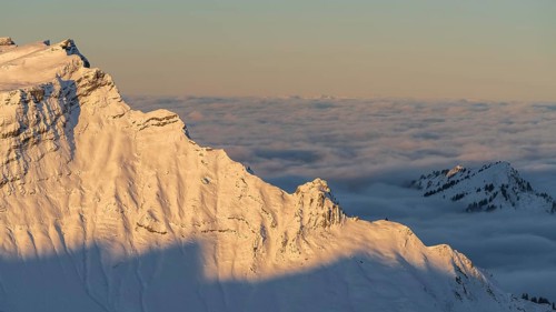 Sunrise in Kleinwalsertal in Austria. Allgäu Alps with a view of the Diedamskopf mountain