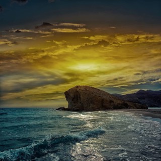 Almeria Playa del Monsul beach sunset at Cabo de Gata in Spain