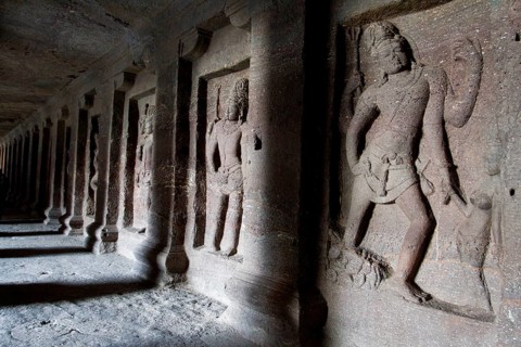 Sculpture carved on kailasa temple wall aurangabad maharashtra, india, asia
