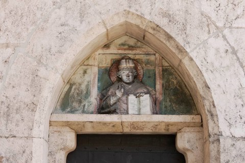 Tympanum to the portal of St Nicholas' Chapel, St, Saint, Saint