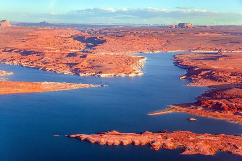 Lake Powell is a reservoir on the Colorado River. States of Utah and Arizona. USA. Huge lake of