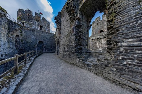 Conwy Castle, tour of the stone ruins of the castle, Conwy, Wales, Great Britain