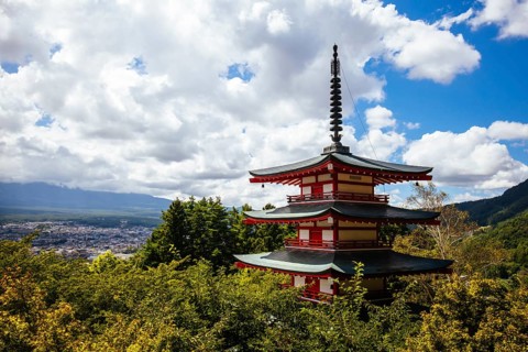 FUJIYOSHIDA CITY, JAPAN - SEPT 17TH, 2024: Arakura Fuji Sengen-jinja Shrine in Arakurayama Sengen