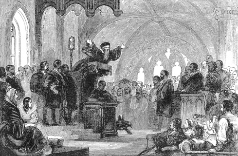 John Knox, c. 1514-1572, Scottish leader of the Protestant Reformation, preaching at St Andrews,