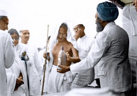 Mahatma Gandhi inspecting Village Industries exhibition, Ramgarh, Jharkhand, India, Asia, March