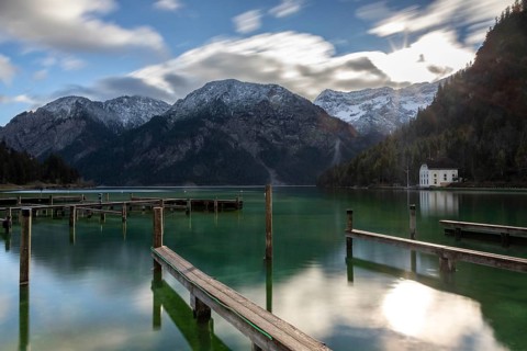 Cold morning at Plansee near Reutte, Tyrol, Austria, Europe