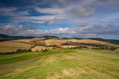 Detail of golf course in autumn landscape