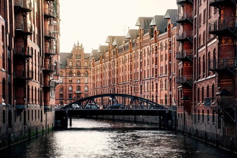 Das Lagerhausviertel oder die Speicherstadt. Wandrahmsfleet-Kanal