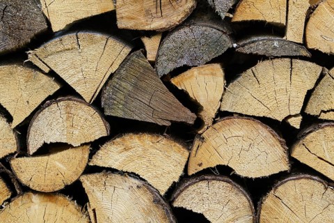 Stack of firewood prepared for winter. Spruce wood