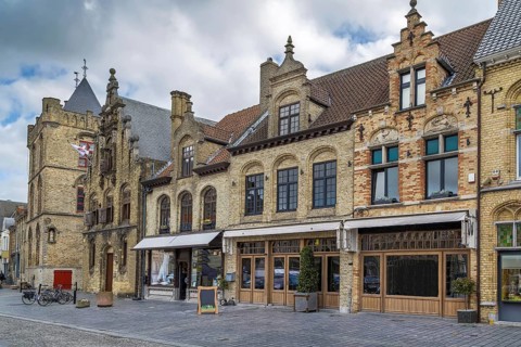 Historical houses on Veurne market square, Belgium, Europe