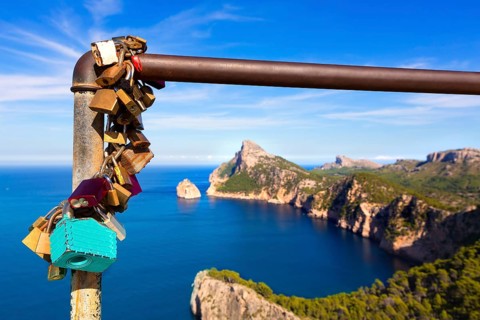 Majorca mirador Formentor Cape in Mallorca island of spain padlocks detail