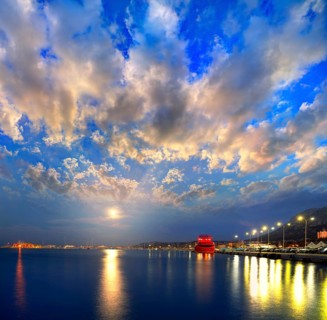 Denia port sunset dusk in marina at Alicante Mediterranean Spain