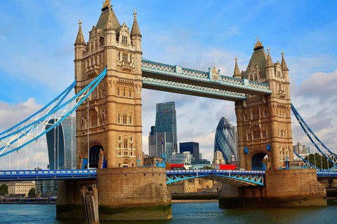 London Tower Bridge on Thames river in England