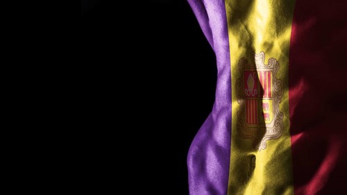Andorra flag on abs muscles national sport workout, bodybuilding concept, black background