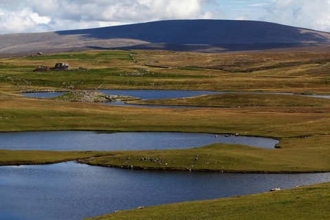 Landscape with Ronas Hill, Mainland, Shetland Islands, Scotland, United Kingdom, Europe