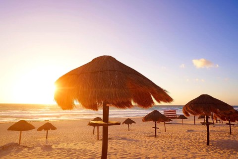 Cancun sunrise at Delfines Beach at Hotel Zone of Mexico