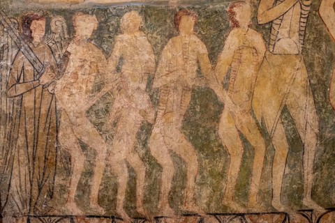 Entrance to the hells of the damned, Gothic paintings, Church of San Martín de Tours, Gazeo, Álava,