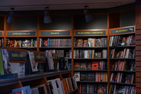 A picture of the interior of a Turkish bookshop