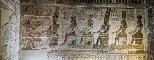 Colorful relief paintings in ancient graves, Dier el Medina, Egypt, Africa